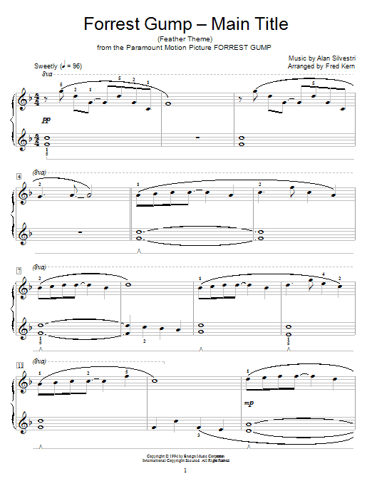 Alan Silvestri Forrest Gump - Main Title (Feather Theme) sheet music notes and chords. Download Printable PDF.