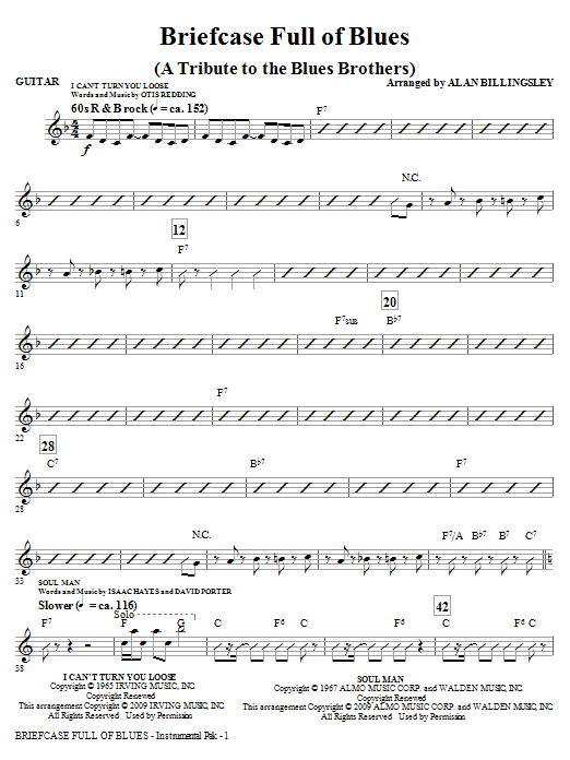 Learn to play Alan Billingsley Briefcase Full Of Blues (A Tribute to the Blues Brothers) - Guitar sheet music for Choir Instrumental Pak in minutes. Alan Billingsley Briefcase Full Of Blues (A Tribute to the Blues Brothers) - Guitar sheet music notes and chords. Download Printable PDF.