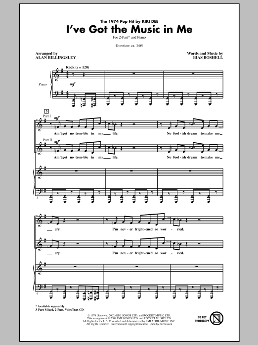 Alan Billingsley I've Got The Music In Me sheet music notes and chords. Download Printable PDF.