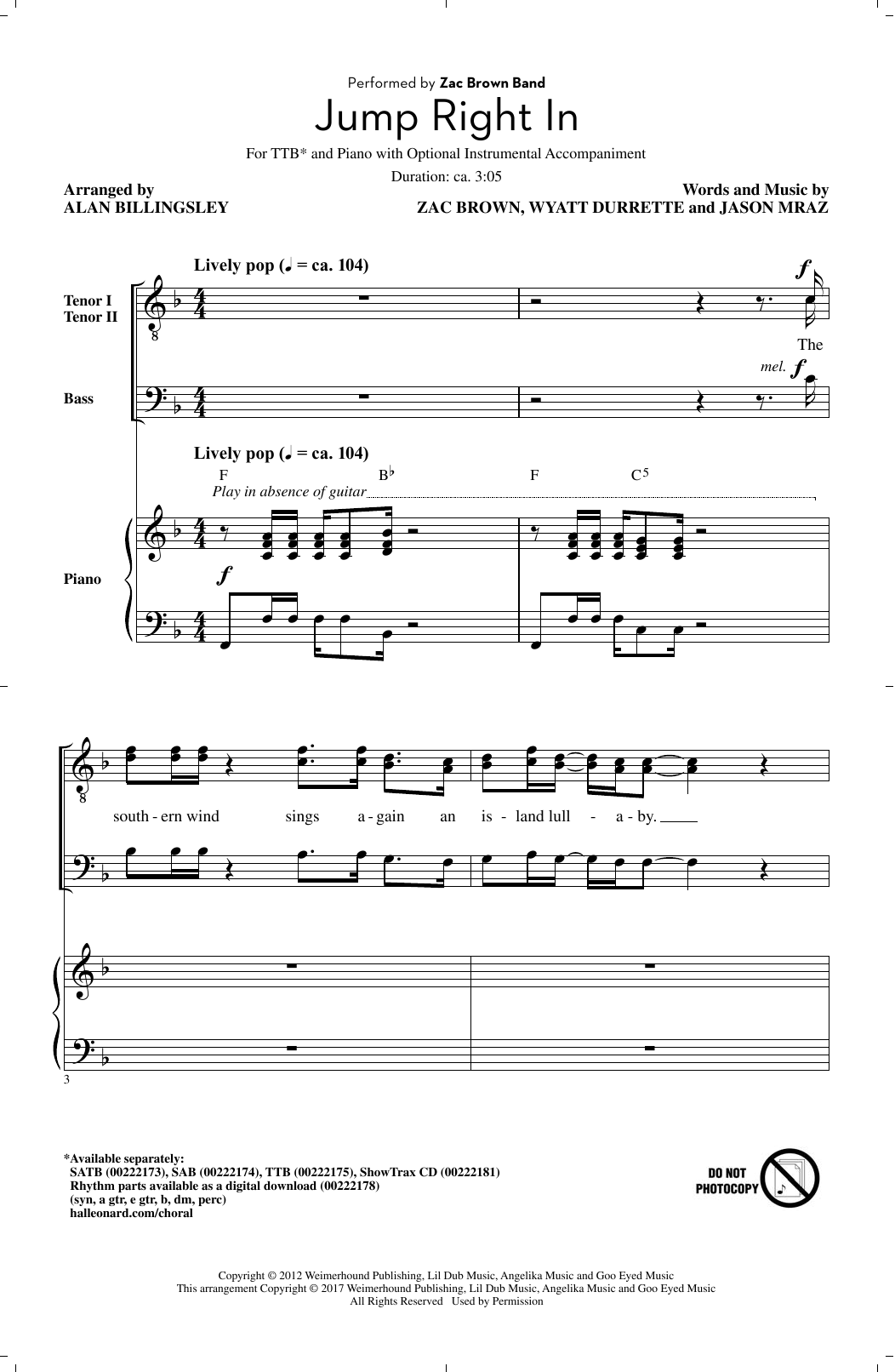 Alan Billingsley Jump Right In sheet music notes and chords. Download Printable PDF.