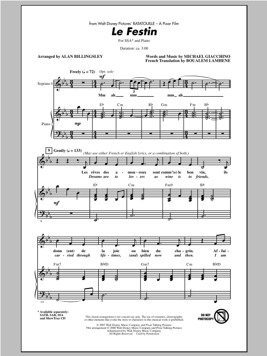 Camille Le Festin (from Ratatouille) (arr. Alan Billingsley) sheet music notes and chords arranged for SAB Choir