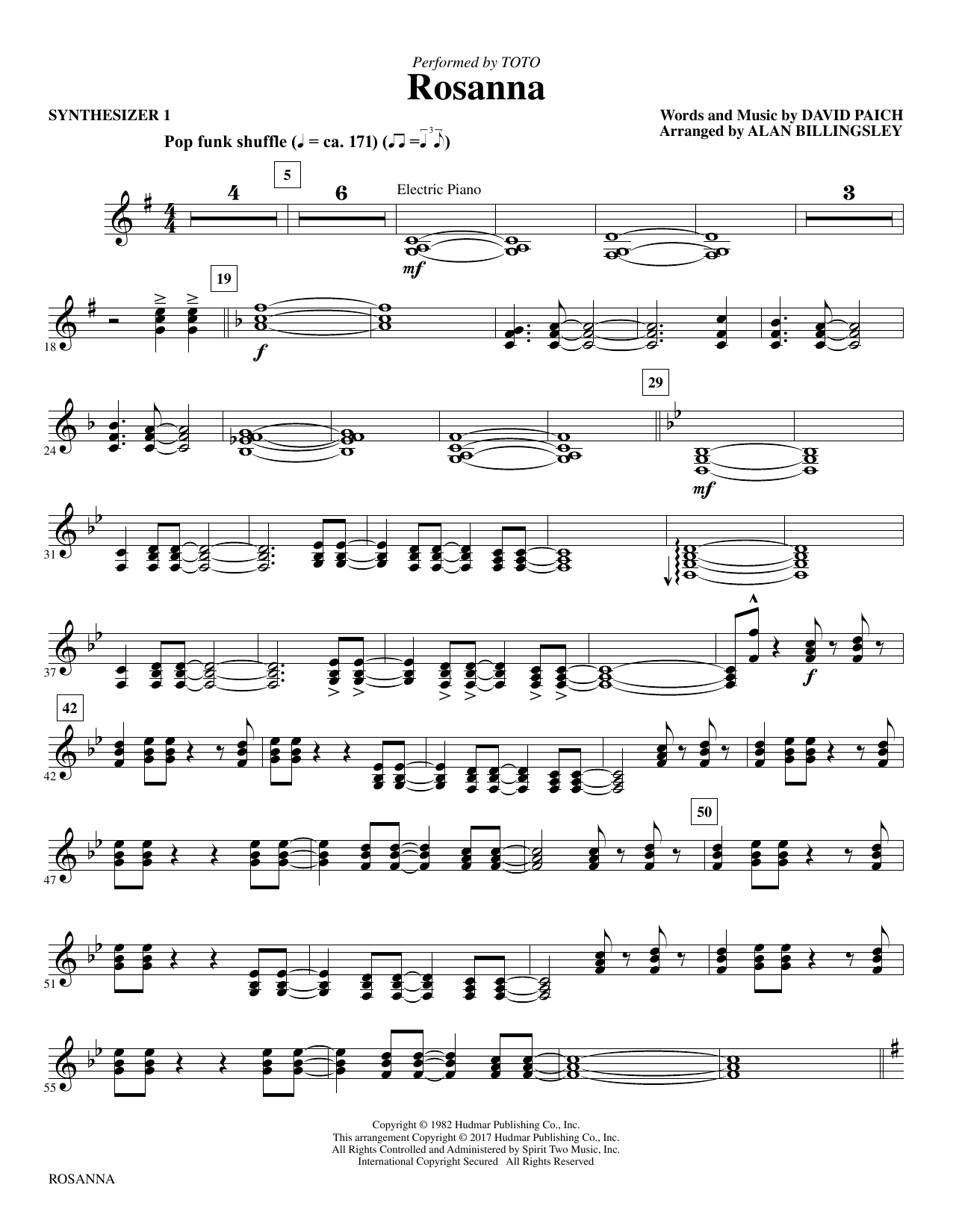 Alan Billingsley Rosanna Synthesizer I Sheet Music Pdf Notes Chords Pop Score Choir Instrumental Pak Download Printable