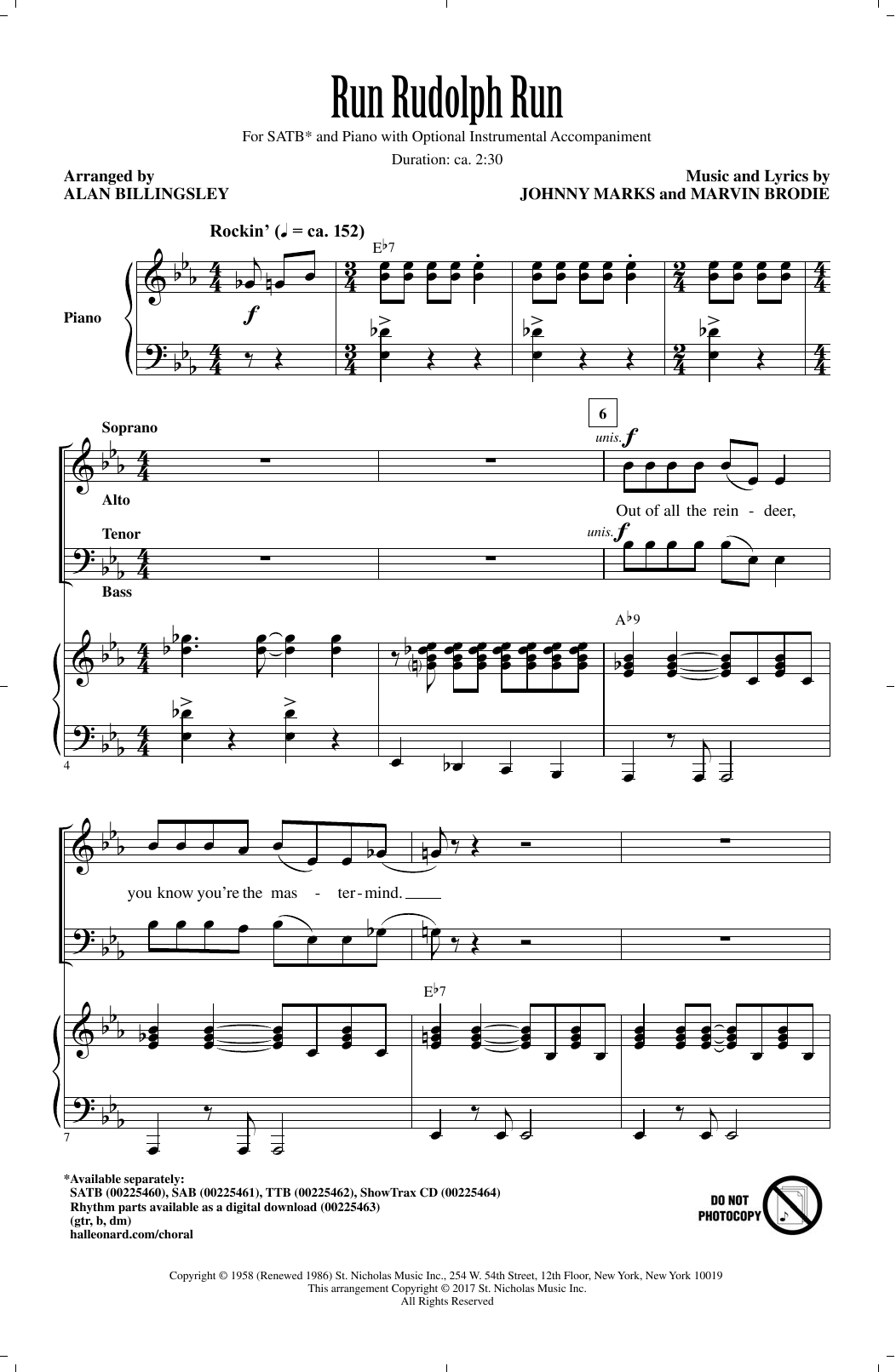Alan Billingsley Run Rudolph Run sheet music notes and chords. Download Printable PDF.