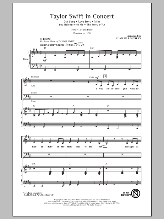 Alan Billingsley Taylor Swift In Concert (Medley) sheet music notes and chords. Download Printable PDF.