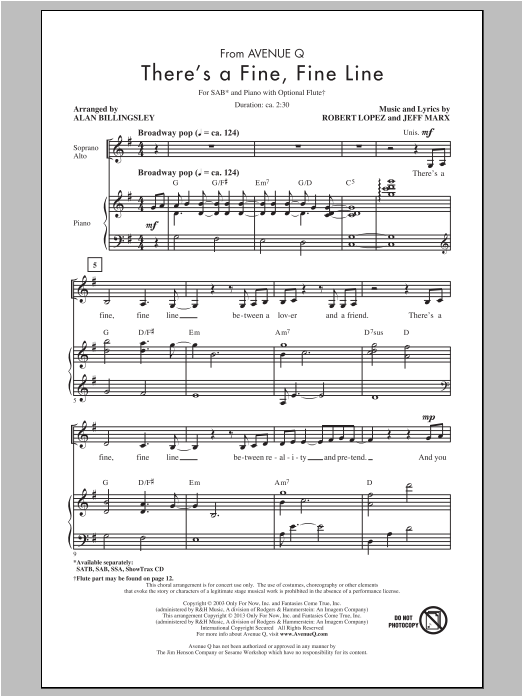 Learn to play Alan Billingsley There's A Fine, Fine Line sheet music for SSA Choir in minutes. Price: 3.9900$ Alan Billingsley There's A Fine, Fine Line sheet music notes and chords arranged for SSA Choir