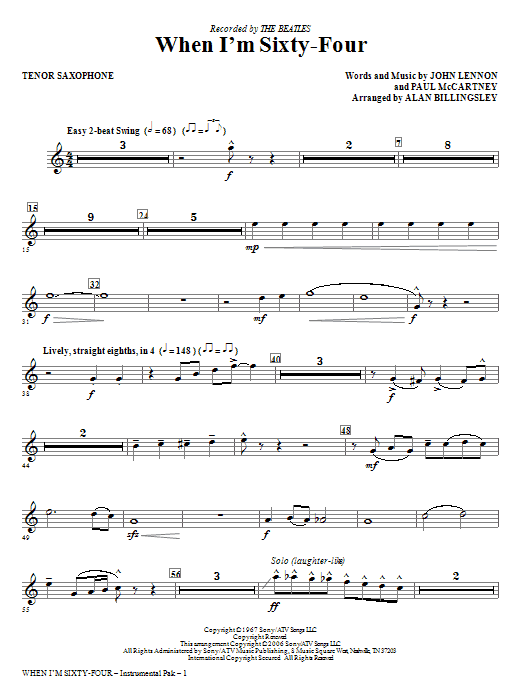 Alan Billingsley When I M Sixty Four Tenor Sax Sheet Music Notes Chords Download Printable Pdf Score