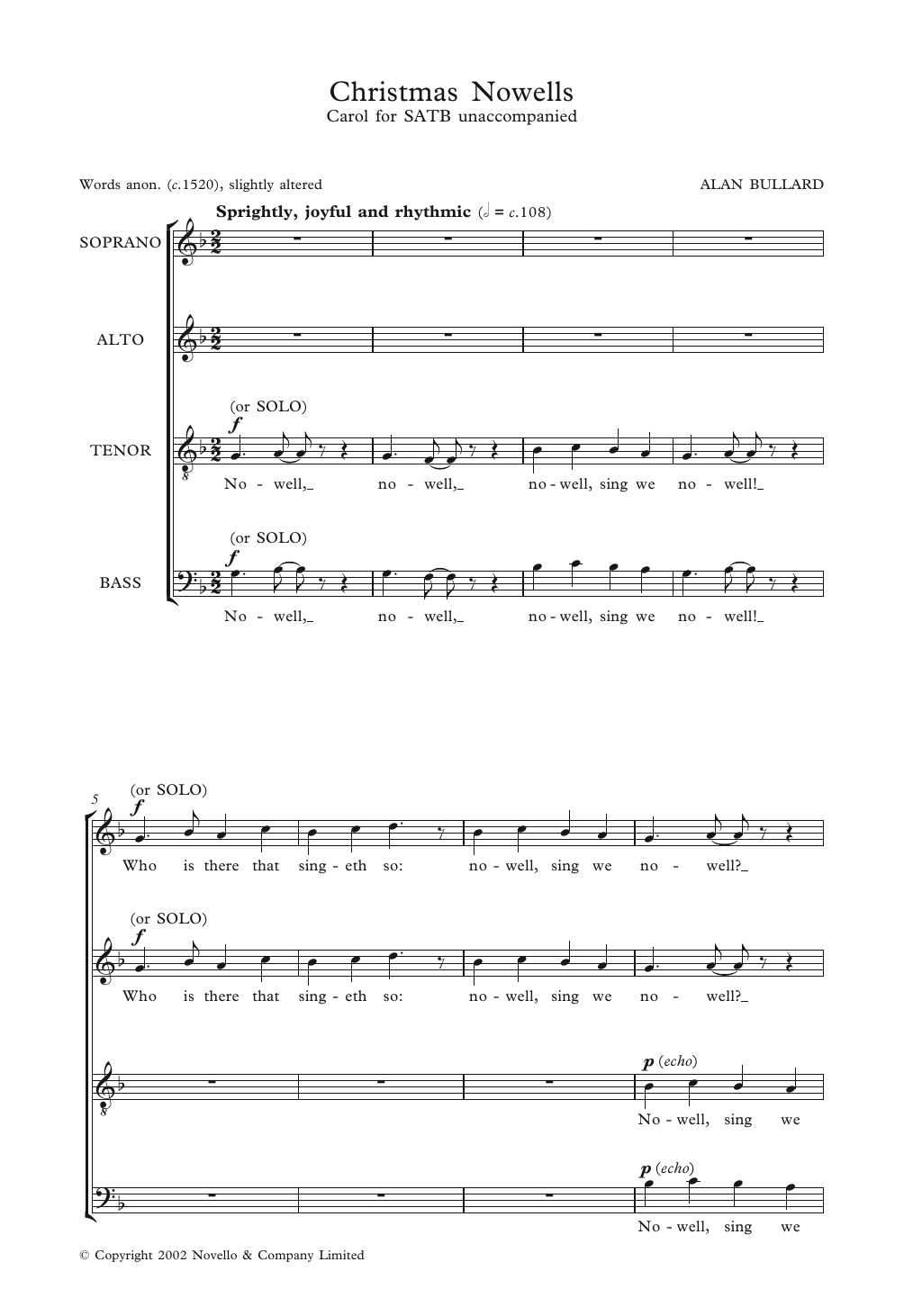 Alan Bullard Christmas Nowells sheet music notes and chords. Download Printable PDF.