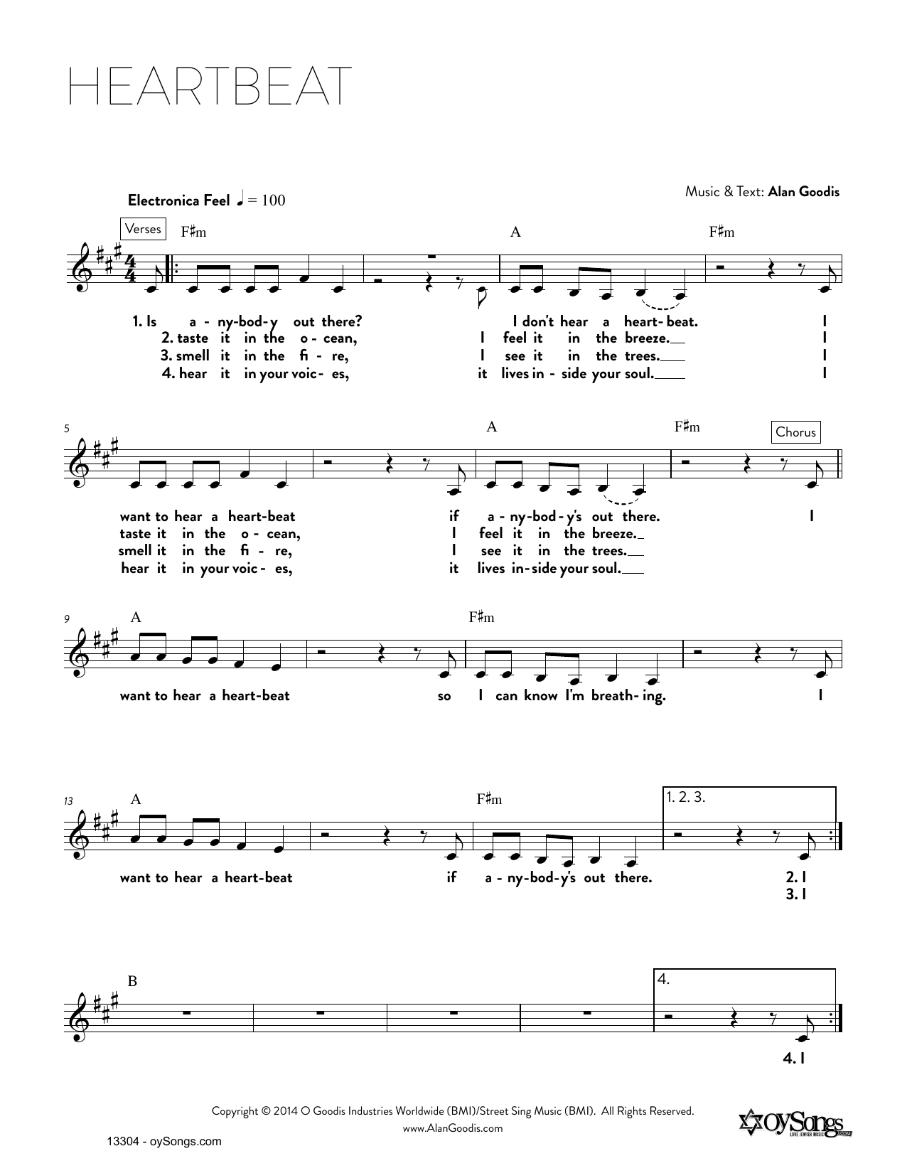 Alan Goodis Heartbeat sheet music notes and chords. Download Printable PDF.