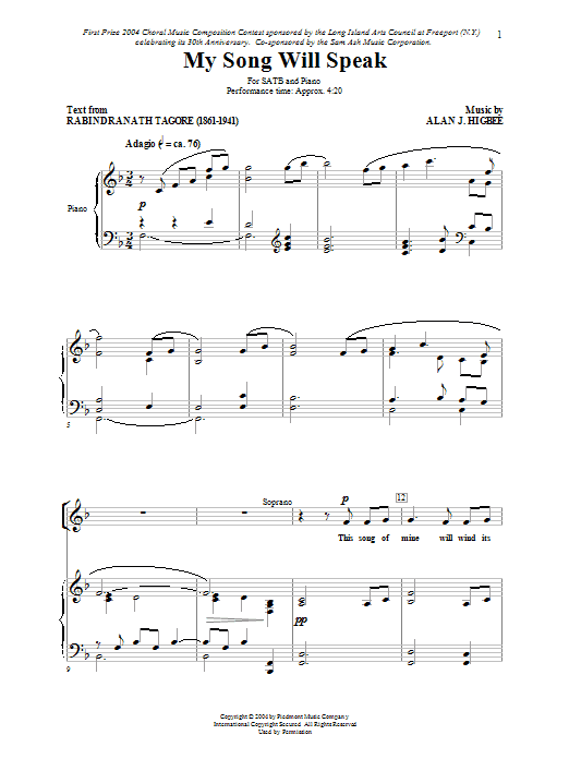 Learn to play Alan Higbee My Song Will Speak sheet music for SATB Choir in minutes. Price: 3.9900$ Alan Higbee My Song Will Speak sheet music notes and chords arranged for SATB Choir