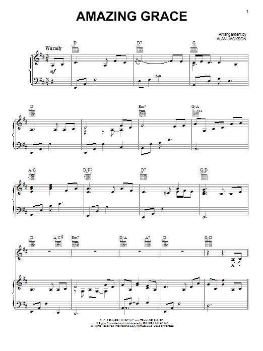 Alan Jackson "Amazing Grace" Sheet Music PDF Notes, Chords | Hymn Score Piano, Vocal & Guitar ...