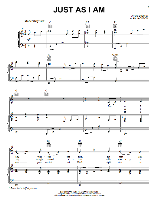 Alan Jackson Just As I Am Sheet Music Pdf Notes Chords Gospel Score Piano Vocal Guitar Right Hand Melody Download Printable Sku 976