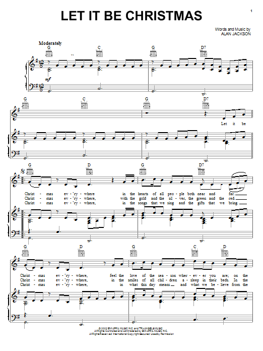 Learn to play Alan Jackson Let It Be Christmas sheet music for Piano, Vocal & Guitar (Right-Hand Melody) in minutes. Alan Jackson Let It Be Christmas sheet music notes and chords. Download Printable PDF.