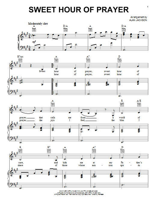 Learn to play Alan Jackson Sweet Hour Of Prayer sheet music for Piano, Vocal & Guitar (Right-Hand Melody) in minutes. Alan Jackson Sweet Hour Of Prayer sheet music notes and chords. Download Printable PDF.