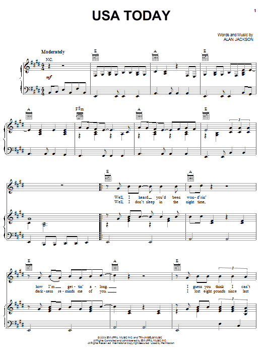 Alan Jackson USA Today sheet music notes and chords. Download Printable PDF.