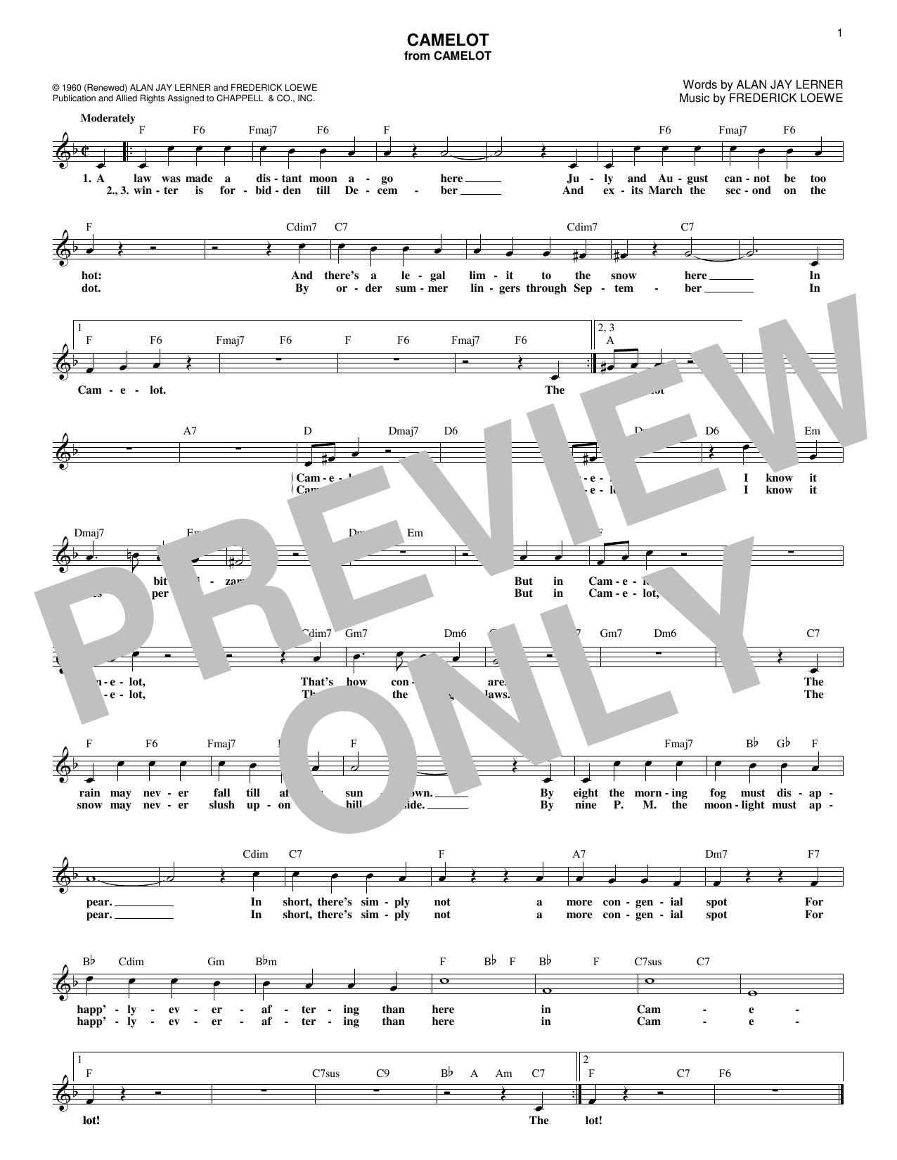 Alan Jay Lerner Camelot sheet music notes and chords. Download Printable PDF.