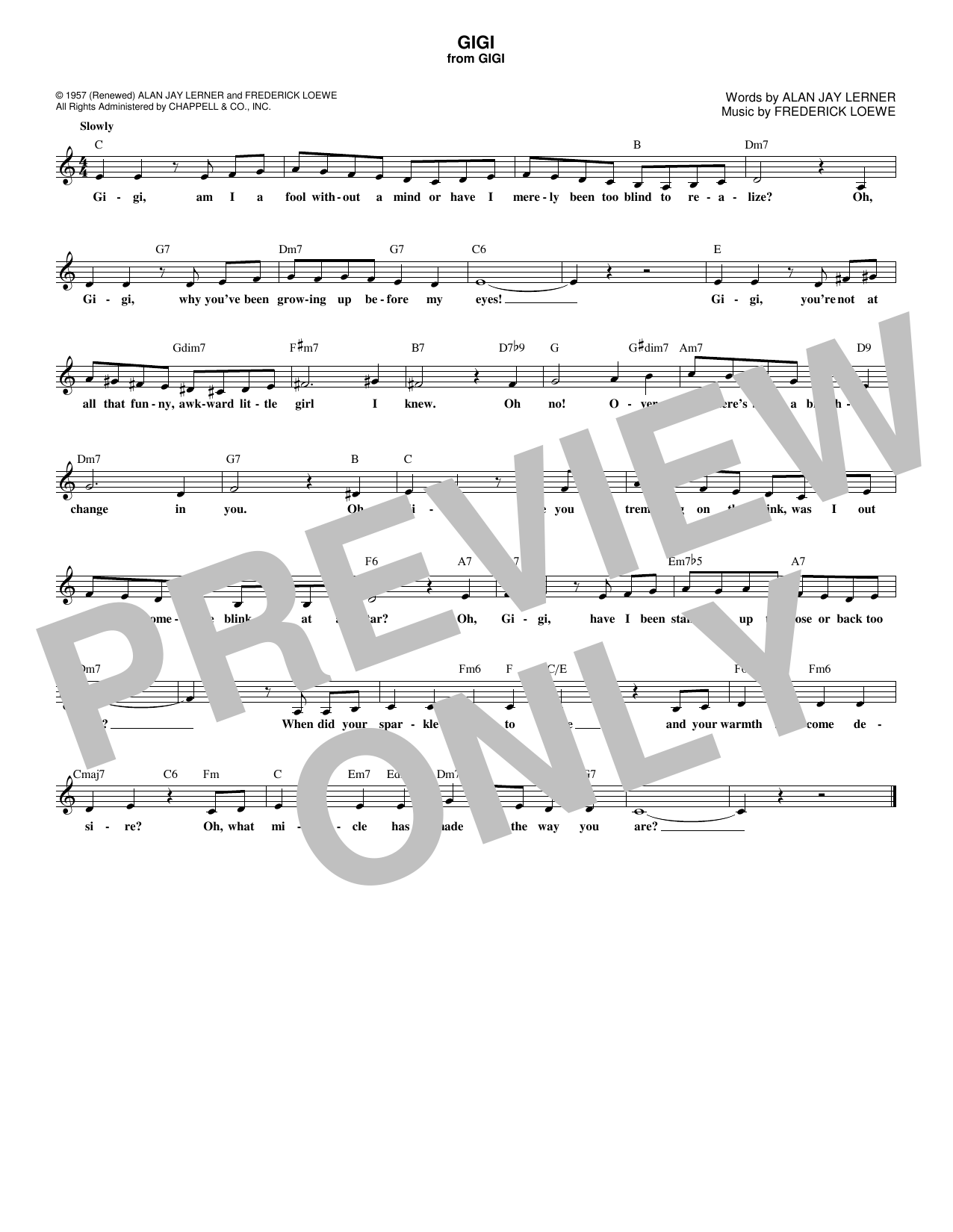 Alan Jay Lerner Gigi sheet music notes and chords. Download Printable PDF.