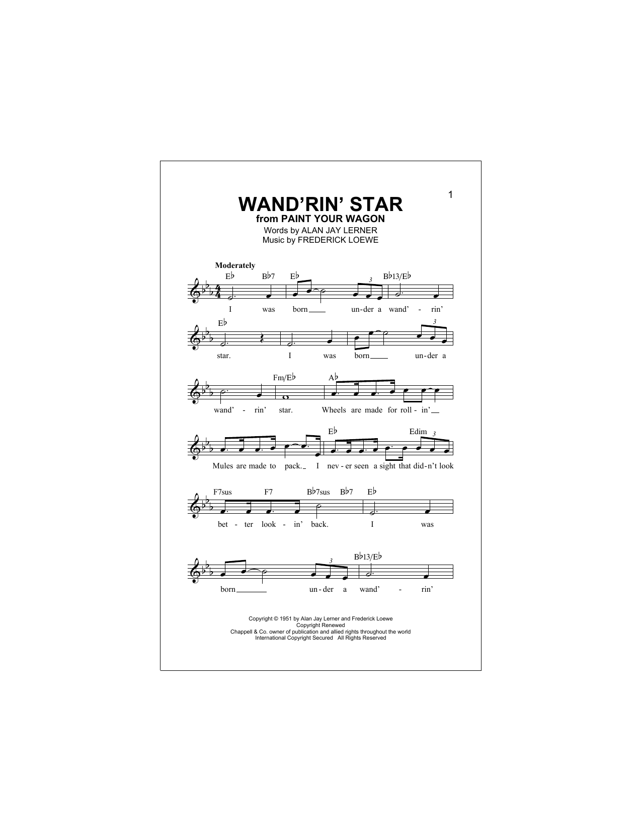 Alan Jay Lerner Wand Rin Star Sheet Music Pdf Notes Chords Pop Score Lead Sheet Fake Book Download Printable Sku 194778