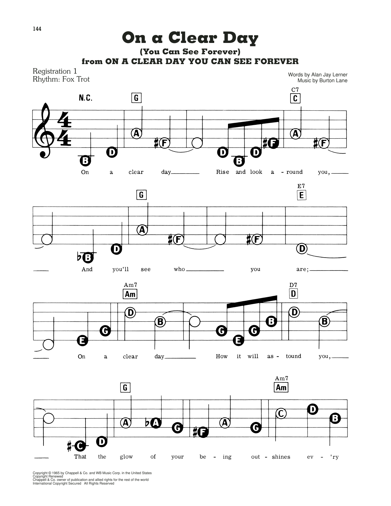 Learn to play Alan Jay Lerner & Burton Lane On A Clear Day (You Can See Forever) sheet music for Easy Lead Sheet / Fake Book in minutes. Price: 5.9900$ Alan Jay Lerner & Burton Lane On A Clear Day (You Can See Forever) sheet music notes and chords arranged for Easy Lead Sheet / Fake Book