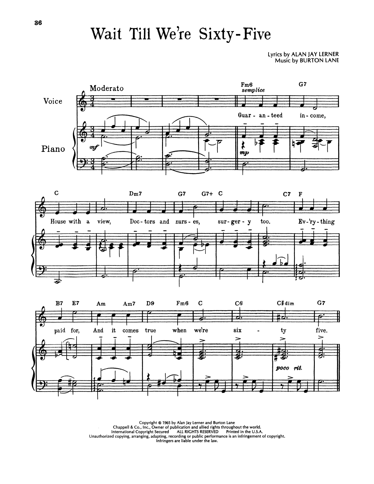 Learn to play Alan Jay Lerner & Burton Lane Wait Till We're Sixty Five (from On A Clear Day You Can See Forever) sheet music for Piano & Vocal in minutes. Alan Jay Lerner & Burton Lane Wait Till We're Sixty Five (from On A Clear Day You Can See Forever) sheet music notes and chords. Download Printable PDF.