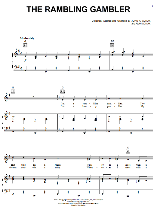 Alan Lomax The Rambling Gambler sheet music notes and chords. Download Printable PDF.