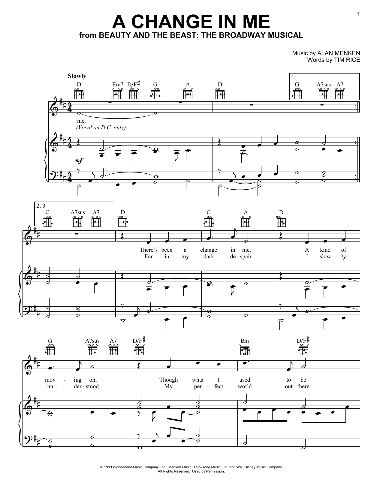Learn to play Alan Menken A Change In Me (from Beauty and the Beast: The Musical) sheet music for Piano, Vocal & Guitar (Right-Hand Melody) in minutes. Alan Menken A Change In Me (from Beauty and the Beast: The Musical) sheet music notes and chords. Download Printable PDF.