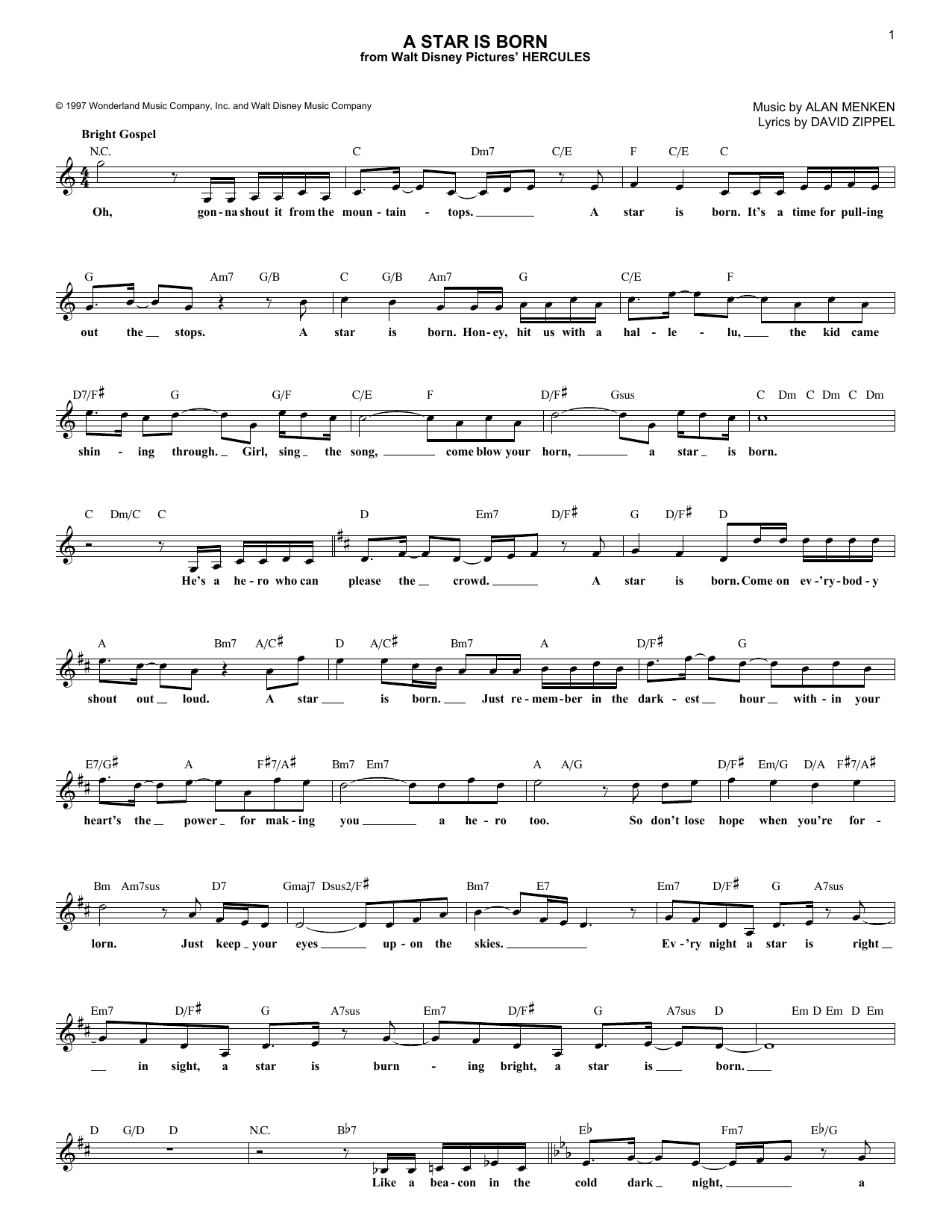 Learn to play Alan Menken A Star Is Born sheet music for Lead Sheet / Fake Book in minutes. Price: 5.9900$ Alan Menken A Star Is Born sheet music notes and chords arranged for Lead Sheet / Fake Book