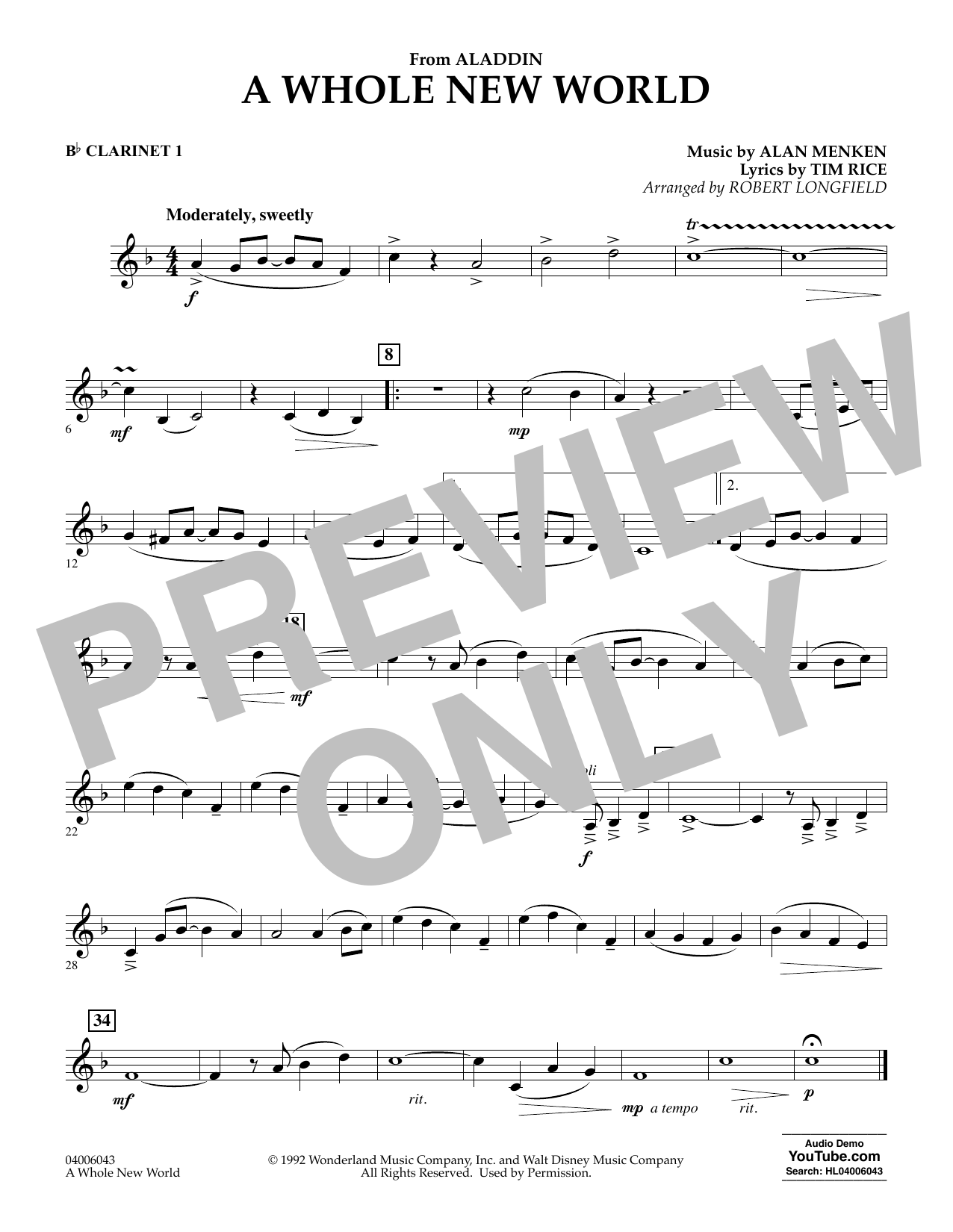 Alan Menken A Whole New World From Aladdin Arr Robert Longfield Clarinet 1 Sheet Music Pdf Notes Chords Children Score Concert Band Download Printable Sku 4130 Alan Menken A Whole New World From Aladdin Arr Robert Longfield Clarinet 1 Sheet Music Pdf Notes Chords Children Score Concert Band Download Printable Sku 4130