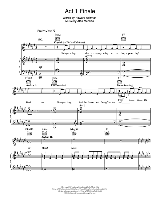 Learn to play Alan Menken Act 1 Finale (from Little Shop Of Horrors) sheet music for Piano, Vocal & Guitar in minutes. Alan Menken Act 1 Finale (from Little Shop Of Horrors) sheet music notes and chords