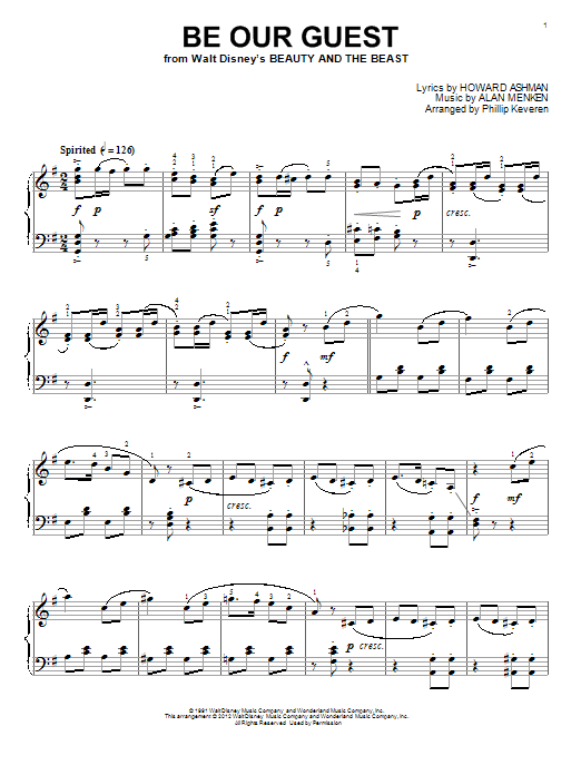 Alan Menken Be Our Guest Classical Version From Beauty And The Beast Arr Phillip Keveren Sheet Music Pdf Notes Chords Children Score Piano Solo Download Printable Sku 168