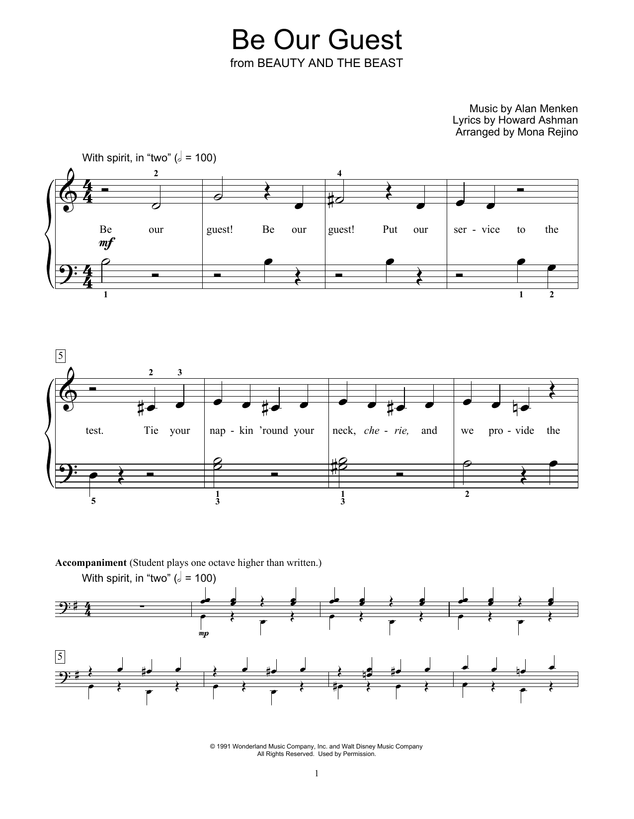 Alan Menken Be Our Guest From Beauty And The Beast Sheet Music Pdf Notes Chords Children Score Educational Piano Download Printable Sku