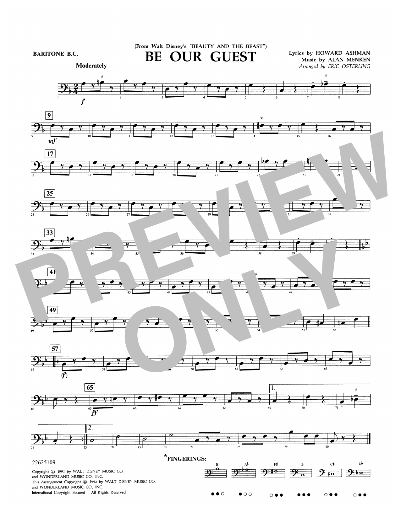 Alan Menken Be Our Guest From Beauty And The Beast Arr Eric Osterling Baritone B C Sheet Music Pdf Notes Chords Children Score Concert Band Download Printable Sku