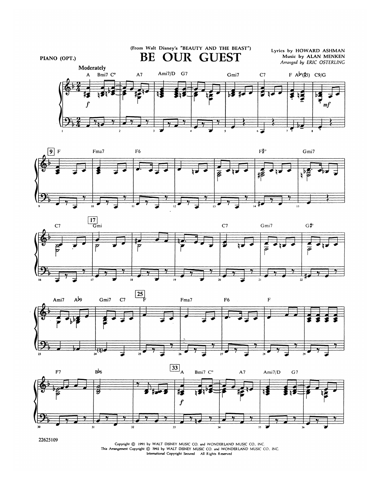 Alan Menken Be Our Guest From Beauty And The Beast Arr Eric Osterling Piano Sheet Music Pdf Notes Chords Children Score Concert Band Download Printable Sku