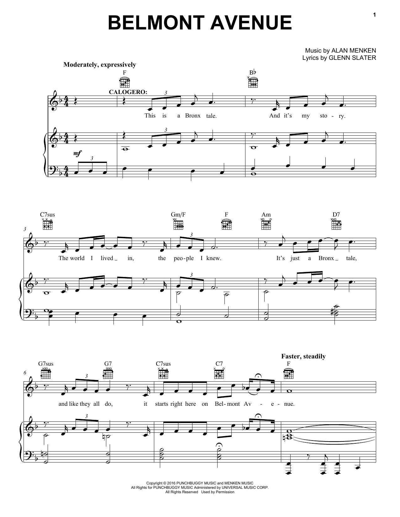 Alan Menken Belmont Avenue sheet music notes and chords. Download Printable PDF.