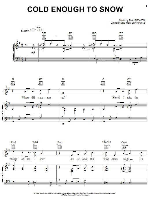 Learn to play Alan Menken Cold Enough To Snow (from Life With Mikey) sheet music for Piano, Vocal & Guitar (Right-Hand Melody) in minutes. Alan Menken Cold Enough To Snow (from Life With Mikey) sheet music notes and chords