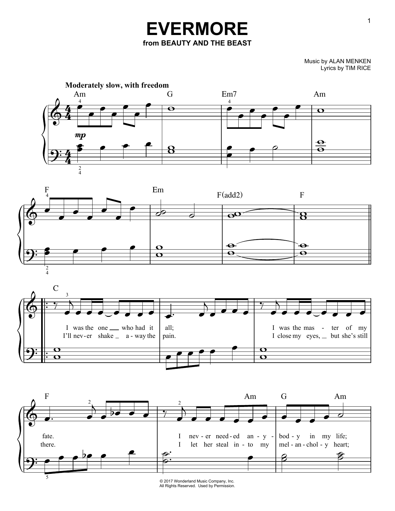 Alan Menken Evermore sheet music notes and chords. Download Printable PDF.