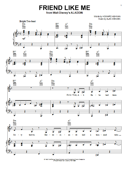 Alan Menken Friend Like Me (from Aladdin) sheet music notes and chords. Download Printable PDF.