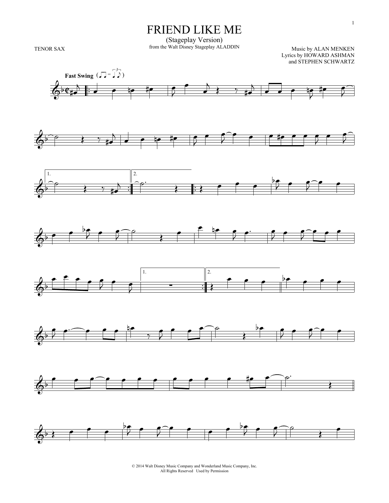 Alan Menken Friend Like Me (from Aladdin) (Stageplay Version) sheet music notes and chords. Download Printable PDF.