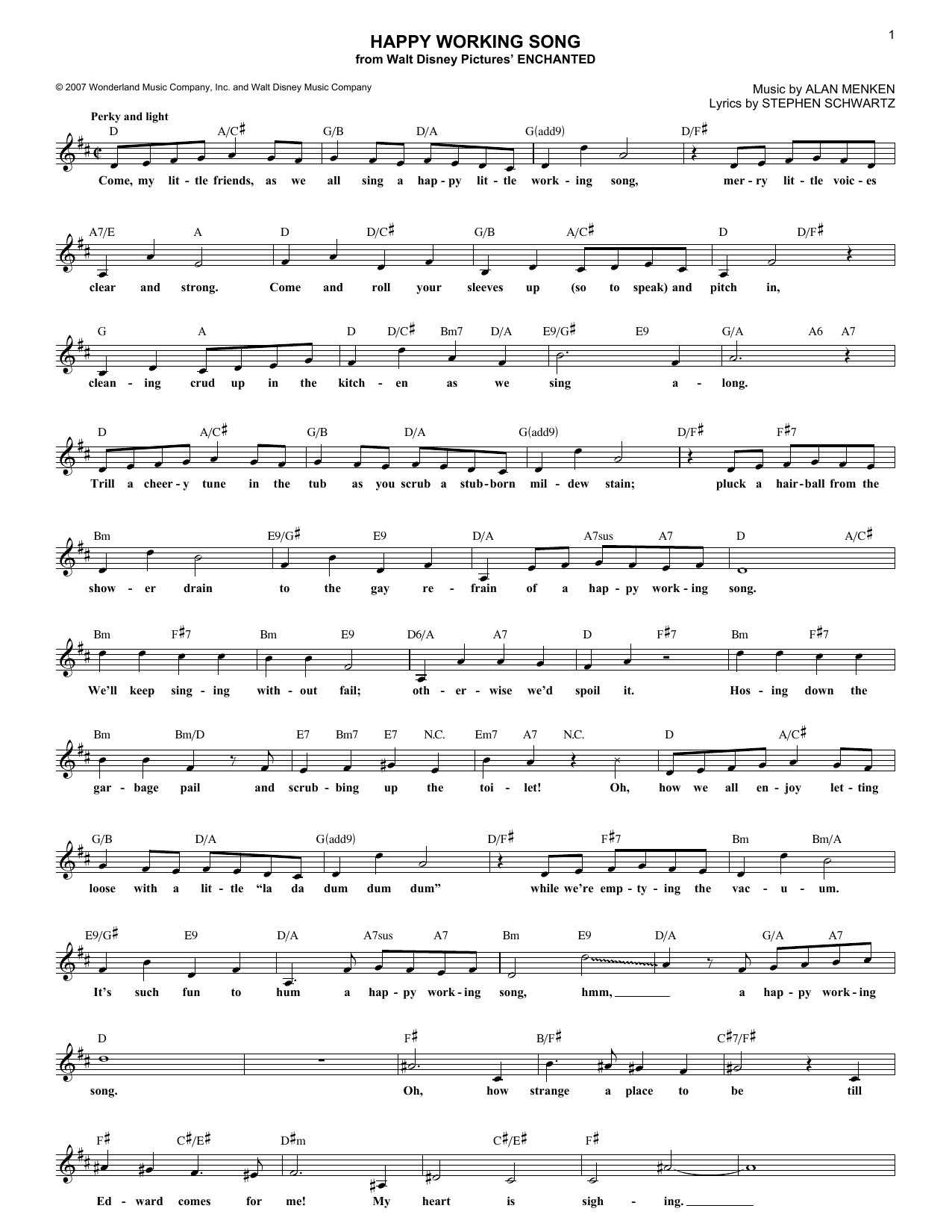 Alan menken happy working song sheet music pdf notes chords