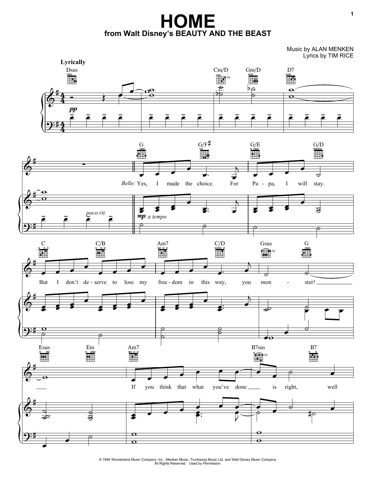 Alan Menken Home (from Beauty and the Beast: The Broadway Musical) sheet music notes and chords. Download Printable PDF.