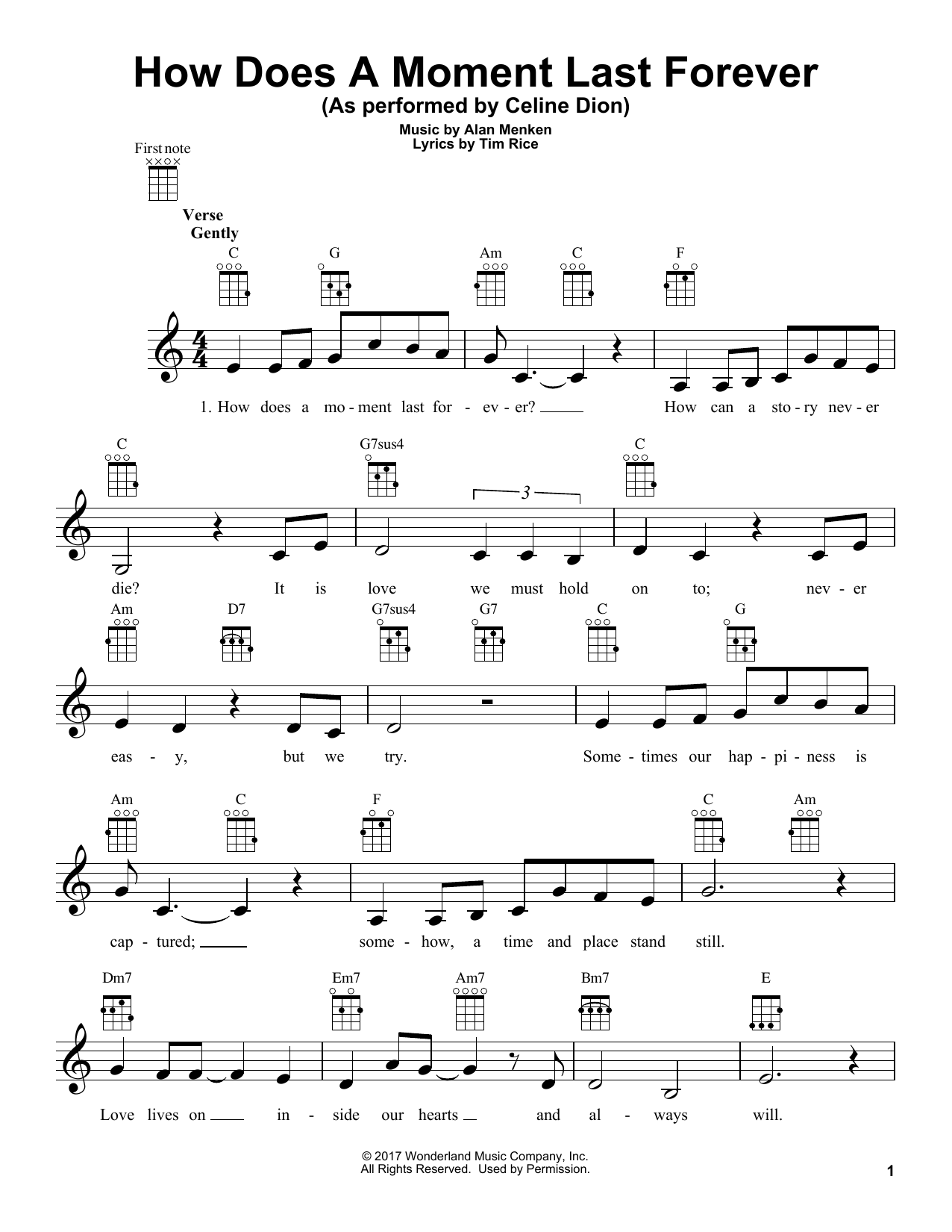 Alan Menken How Does A Moment Last Forever Sheet Music Notes Chords 