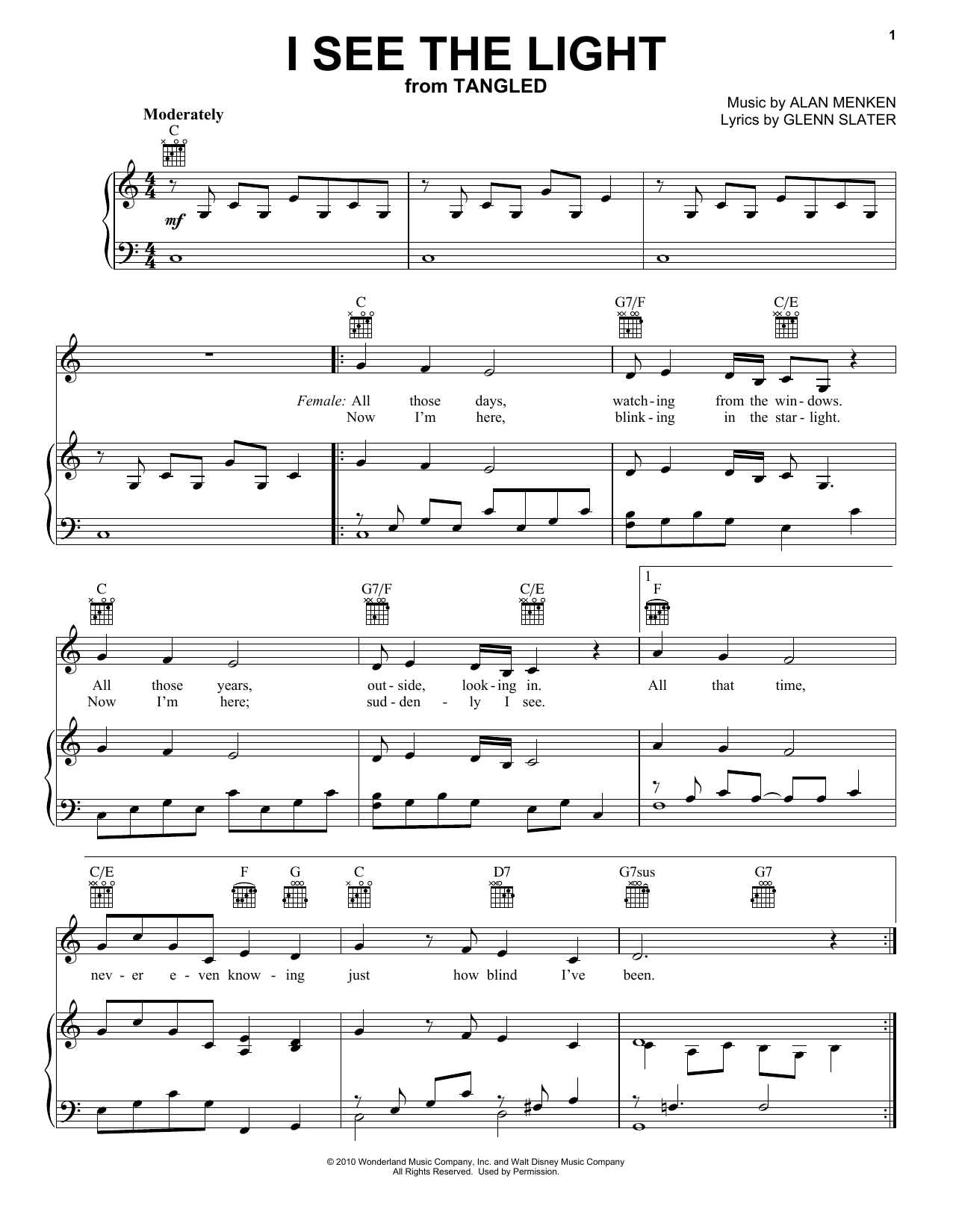 Alan Menken I See The Light (from Disney's Tangled) sheet music notes and chords. Download Printable PDF.