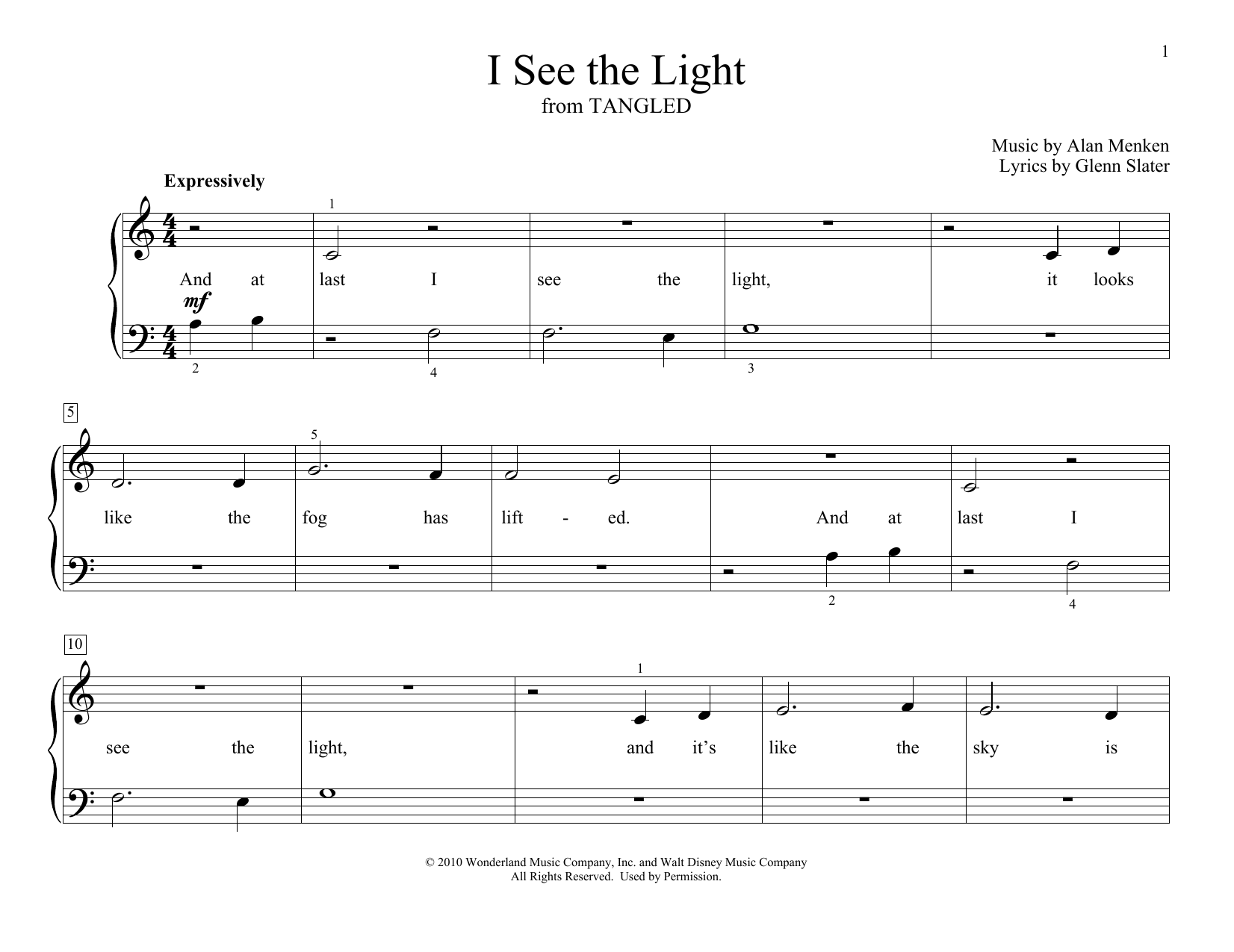Learn to play Alan Menken I See The Light (from Disney's Tangled) (arr. Christopher Hussey) sheet music for Educational Piano in minutes. Price: 6.9900$ Alan Menken I See The Light (from Disney's Tangled) (arr. Christopher Hussey) sheet music notes and chords arranged for Educational Piano