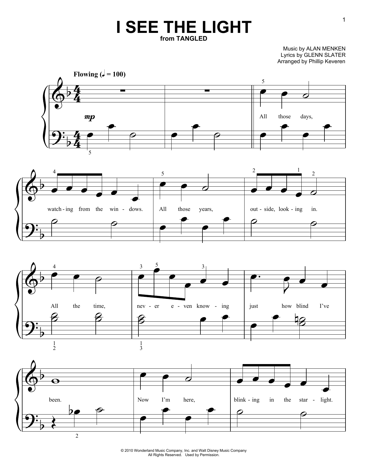 Alan Menken I See The Light (from Disney's Tangled) (arr. Phillip Keveren) sheet music notes and chords arranged for Big Note Piano