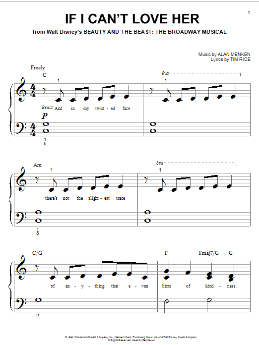 Alan Menken If I Can't Love Her sheet music notes and chords. Download Printable PDF.