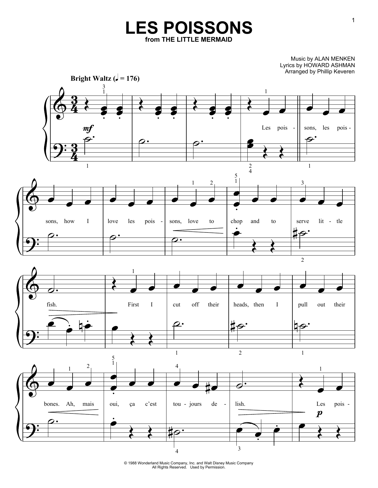 Learn to play Alan Menken Les Poissons (from The Little Mermaid) (arr. Phillip Keveren) sheet music for Big Note Piano in minutes. Price: 6.9900$ Alan Menken Les Poissons (from The Little Mermaid) (arr. Phillip Keveren) sheet music notes and chords arranged for Big Note Piano