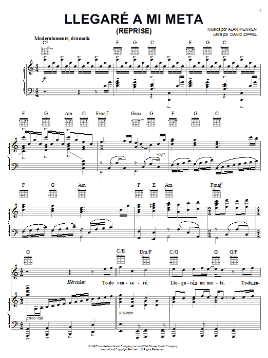 Alan Menken Llegare A Mi Meta (Reprise) sheet music notes and chords. Download Printable PDF.