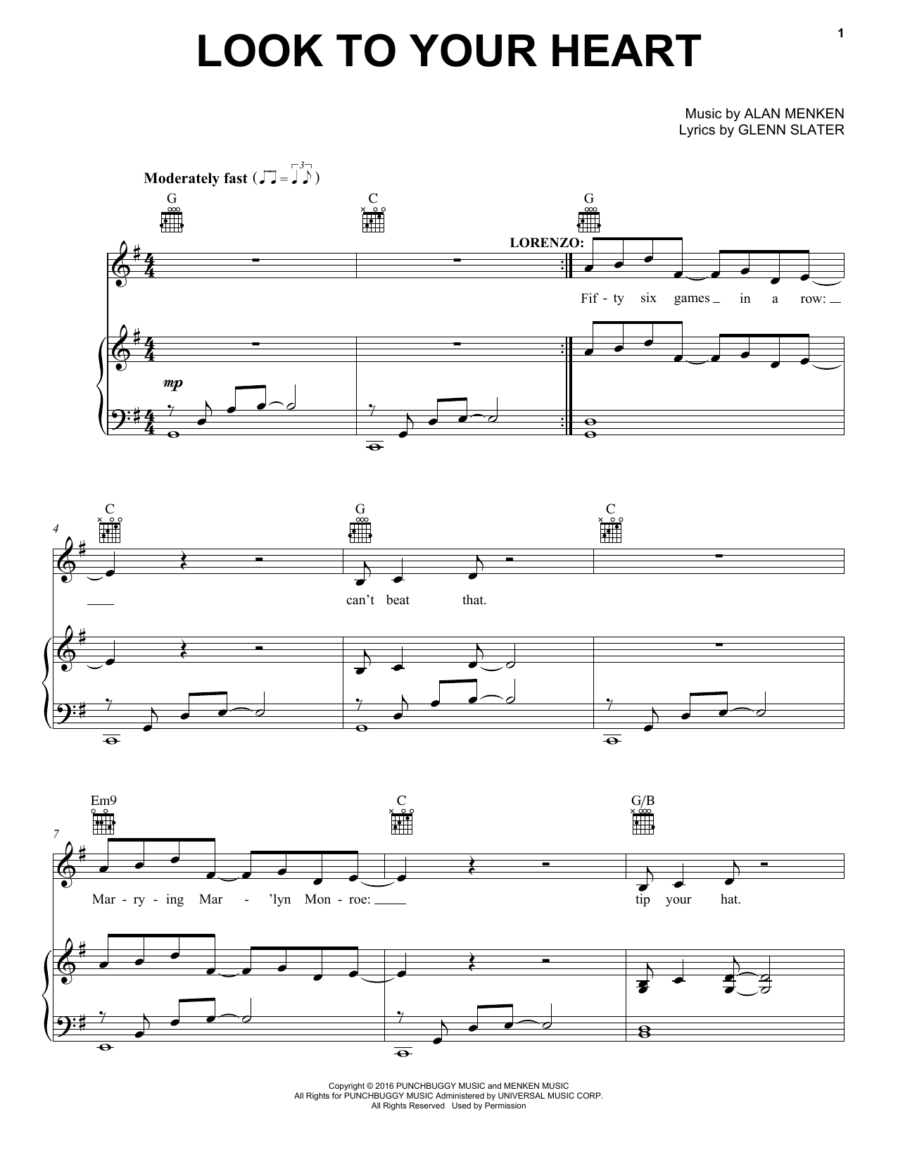 Alan Menken Look To Your Heart Sheet Music Pdf Notes Chords Broadway Score Piano Vocal Guitar Right Hand Melody Download Printable Sku 197623