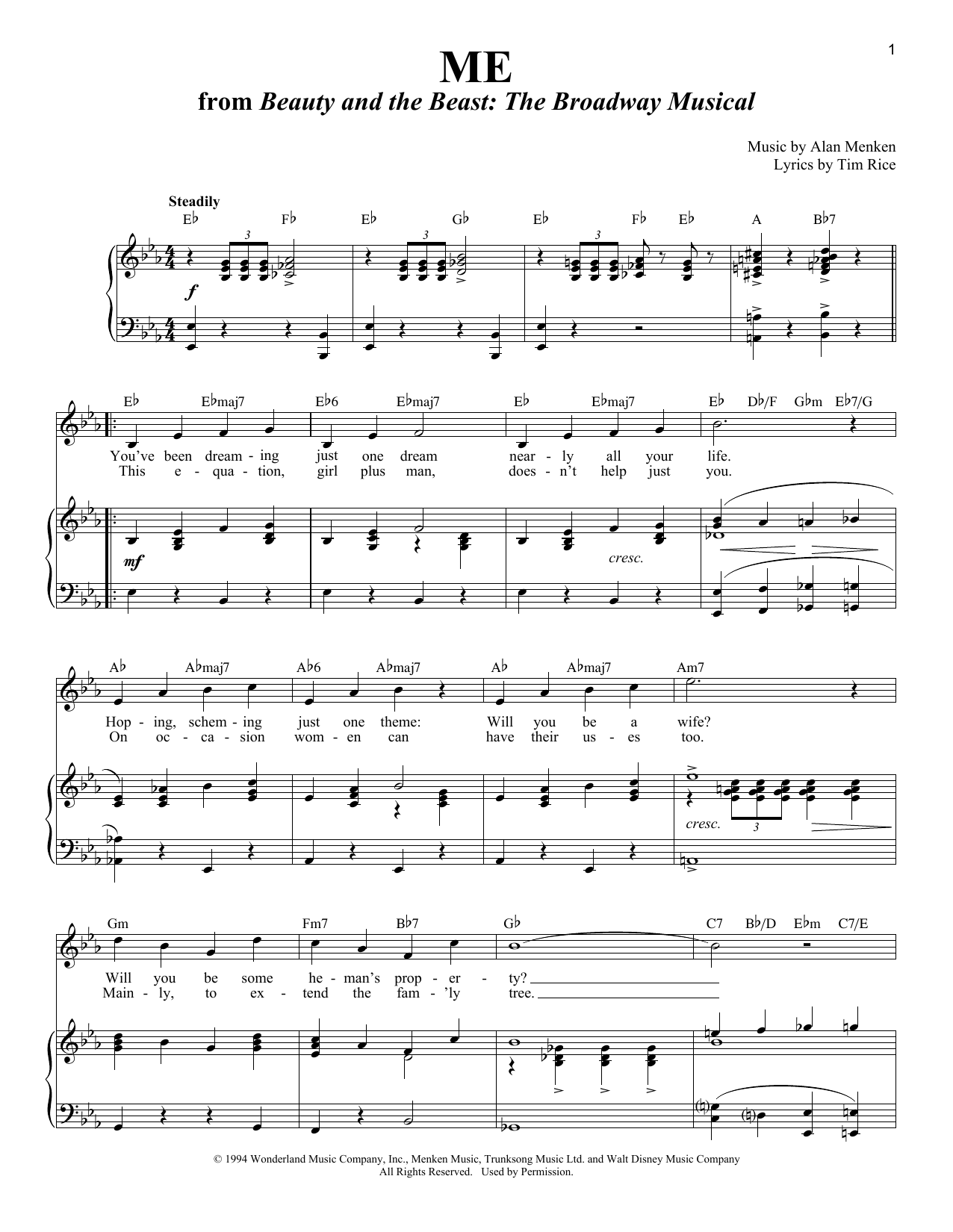 Alan Menken Me sheet music notes and chords. Download Printable PDF.