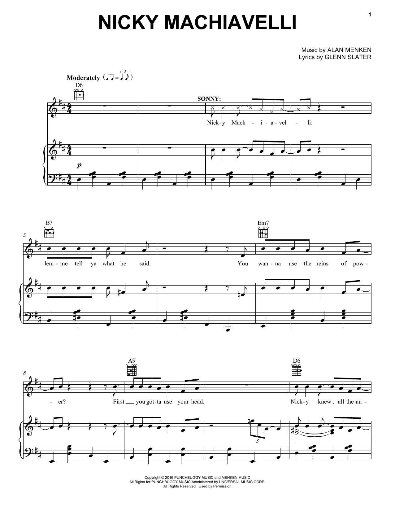 Alan Menken Nicky Machiavelli sheet music notes and chords. Download Printable PDF.