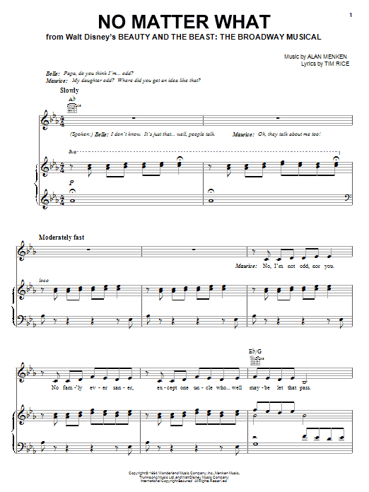 Alan Menken No Matter What Sheet Music Pdf Notes Chords Broadway Score Piano Vocal Guitar Right Hand Melody Download Printable Sku 56763